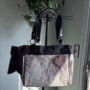 Juicy Couture Black and Cream Tote with Pink Accents